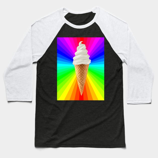 Rainbow Fluorescent Vanilla Ice Cream Cone Baseball T-Shirt by Art by Deborah Camp